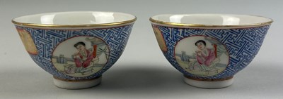 Lot 80 - A PAIR OF CHINESE PORCELAIN BLUE WINE CUPS...