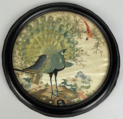 Lot 92 - A 19TH CENTURY CHINESE CIRCULAR SILK PANEL...