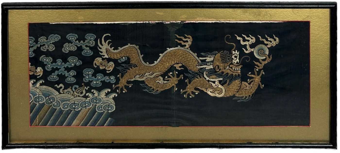 Lot 94 - A 19TH CENTURY CHINESE EMBROIDERED SILK PANEL...