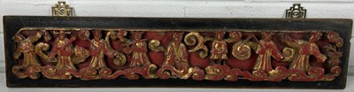 Lot 99A - A CHINESE RED LACQUER AND GILT CARVED WOOD...