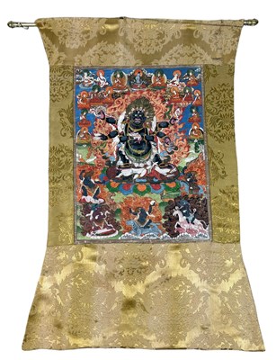 Lot 100 - A 19TH CENTURY TIBETAN PAINTED SILK SCROLL...