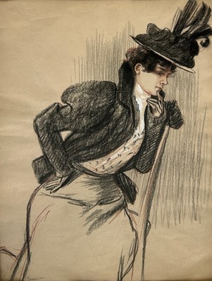 Lot 527 - PIERRE GEORGES JEANNOIT (FRENCH 1848-1934): A PASTEL STUDY DEPICTING A LADY WEARING A HAT