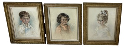 Lot 482 - EILEEN CHANDLER (BRITISH 1904-1993): THREE PENCIL AND WATERCOLOUR PAINTINGS ON PAPER DEPICTING CHILDREN