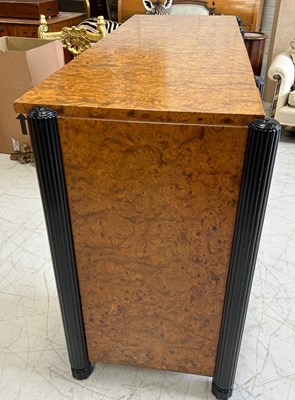 Lot 621 - A LARGE AND IMPRESSIVE ART DECO BIEDERMEIER OR BIRDS EYE MAPLE CONSOLE TABLE OR DRINKS CABINET