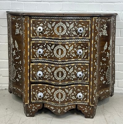 Lot 623 - A SYRIAN BONE AND MOTHER OF PEARL INLAID SERPENTINE COMMODE