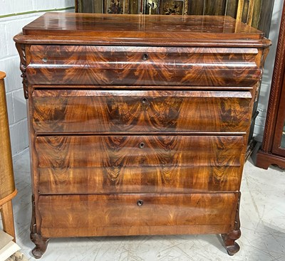 Lot 686 - A FRENCH FLAME MAHOGANY COMMODE