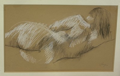 Lot 506 - A CHARCOAL DRAWING ON PAPER HEIGHTENED WITH WHITE CHALK DEPICTING A NUDE STILL LIFE