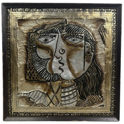 Lot 520 - AFTER PABLO PICASSO: A FRAMED METAL 'TETE DE FEMME'