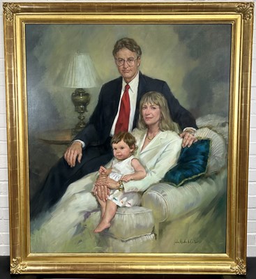 Lot 414 - JOHN MICHAEL CARTER (AMERICAN B.1950): A FAMILY PORTRAIT OIL PAINTING ON CANVAS