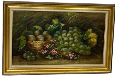 Lot 449 - E. CHESTER: AN OIL PAINTING ON CANVAS DEPICTING A STILL LIFE WITH GRAPES