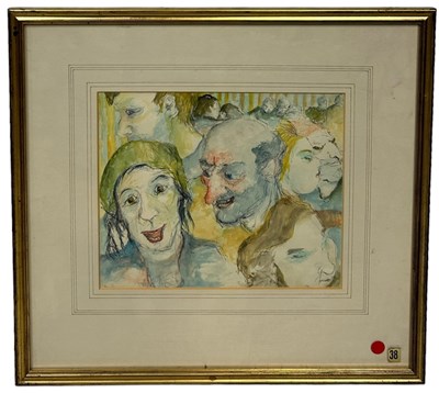 Lot 480 - A WATERCOLOUR PAINTING ON PAPER DEPICTING NUMEROUS FACES, SOME OF WHICH ARE LAUGHING