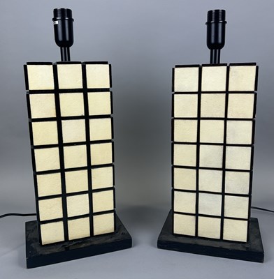 Lot 721 - A PAIR OF FAUX SHAGREEN DESIGNER TABLE LAMPS OF RECTANGULAR FORM