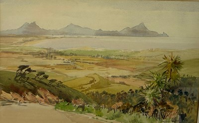 Lot 486A - DOROTHY MAYS (AUSTRALIAN/NEW ZEALAND SCHOOL): A WATERCOLOUR PAINTING ON PAPER DEPICTING WHANCAREI HEADS, NEW ZEALAND