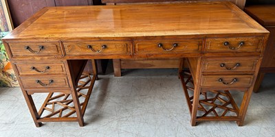 Lot 662C - A CHINESE ROSEWOOD TWIN PEDESTAL DESK WITH COCKPEN BASE