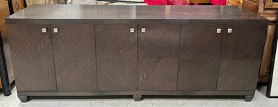 Lot 662E - A LARGE BESPOKE MADE SIDEBOARD WITH SIX SWING DRAWERS OPENING TO REVEAL SHELVES