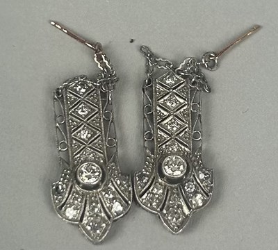 Lot 65B - A PAIR OF 18CT WHITE GOLD AND DIAMOND EARRINGS (2)