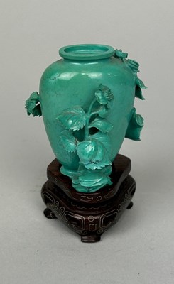 Lot 29 - A CHINESE TURQUOISE VASE ON STAND, 

5cm H