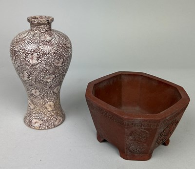 Lot 35 - A CHINESE YIXING POT WITH LION HEAD CARTOUCHES,...