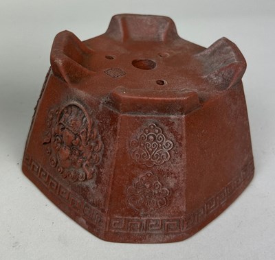 Lot 35 - A CHINESE YIXING POT WITH LION HEAD CARTOUCHES,...