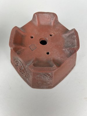Lot 35 - A CHINESE YIXING POT WITH LION HEAD CARTOUCHES,...
