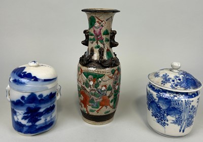 Lot 69 - TWO CHINESE BLUE AND WHITE JARS AND COVERS...