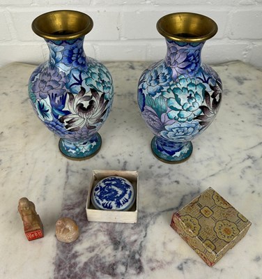 Lot 71 - A PAIR OF CHINESE CLOISSONNE VASES,

Along...