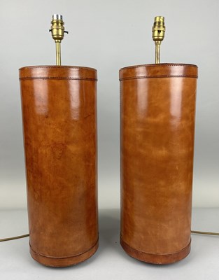 Lot 715 - A PAIR OF DESIGNER LEATHER LAMPS BY LAURA ASHLEY