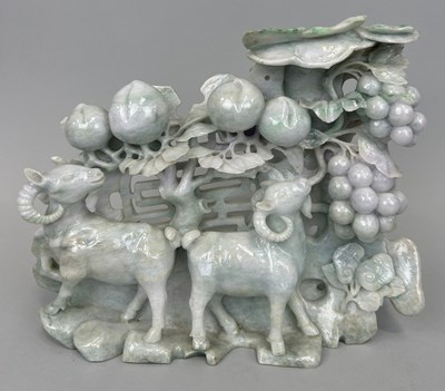 Lot 94 - A LARGE CHINESE CARVED JADE GROUP DEPICTING...