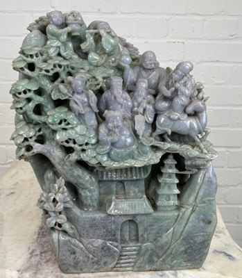 Lot 99 - A LARGE AND EXCEPTIONALLY HEAVY CHINESE GREEN...