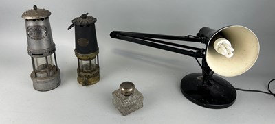 Lot 133 - TWO MINERS LAMPS, A SILVER TOP AND CRYSTAL INK...