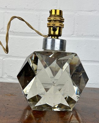 Lot 136 - A HEAVY GLASS OR CRYSTAL TABLE LAMP POSSIBLY...