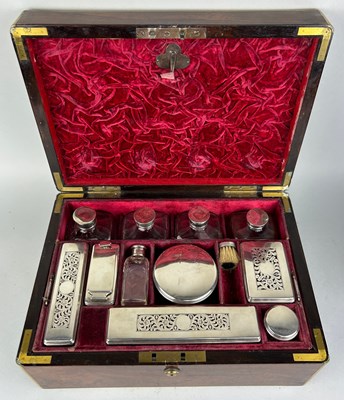 Lot 148 - A 19TH CENTURY SILVER VANITY SET IN A CAMPAIGN...