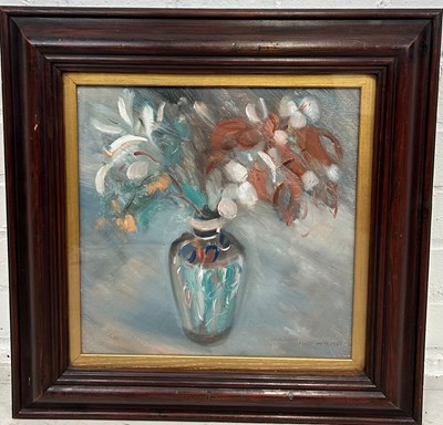 Lot 226 - AN OIL ON CANVAS PAINTING DEPICTING VASE WITH...