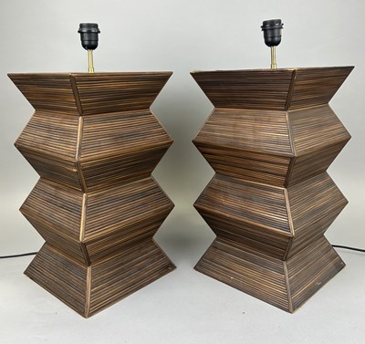 Lot 720 - A PAIR OF DESIGNER BAMBOO ABSTRACT DESIGN TABLE LAMPS