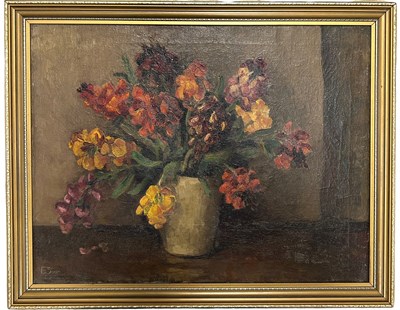 Lot 883 - E. SOAR: AN OIL PAINTING ON CANVAS DEPICTING A STILL LIFE WITH FLOWERS IN A VASE