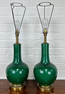 Lot 15 - A PAIR OF CHINESE GREEN GLAZED VASES ADAPTED...