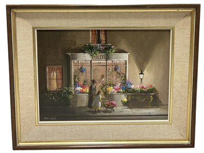 Lot 894 - DEBORAH JONES (1921-2012): AN OIL PAINTING ON CANVAS DEPICTING POLLY'S SHOP'