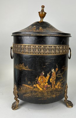 Lot 31 - A 19TH CENTURY CHINOISERIE COAL BOX WITH LID,...