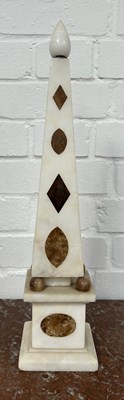 Lot 38 - AN ALABASTER AND MARBLE INLAID OBELISK, 

45cm H