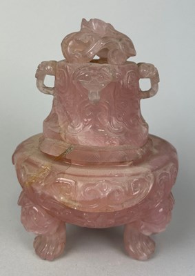 Lot 46 - A CHINESE PINK QUARTZ INCENSE BURNER CIRCA...