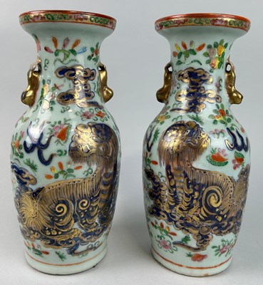 Lot 50 - A PAIR OF CHINESE CELADON CANTON WARE VASES...