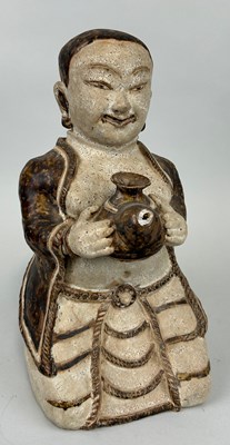 Lot 60 - A CHINESE GLAZED FIGURE STONEWARE FIGURE,...