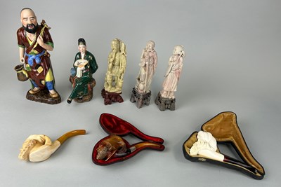 Lot 73 - A GROUP OF FIVE CHINESE FIGURES AND THREE...