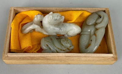 Lot 77 - THREE CHINESE JADE FIGURES, 

Largest 7.5cm L