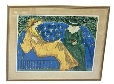 Lot 893 - BARBARA WOOD: A LIMITED EDITION LITHOGRAPH DEPICTING TWO LADIES, SIGNED BOTTOM RIGHT