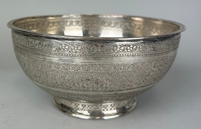 Lot 121 - A PERSIAN SILVERED COPPER BOWL CHASED WITH...