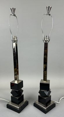 Lot 719 - AN UNUSUAL PAIR OF DESIGNER CHROME TABLE LAMPS