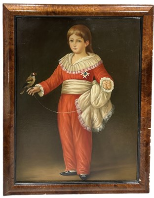 Lot 811 - AN OLD MASTER STYLE OIL PAINTING ON CANVAS DEPICTING A GIRL WITH A BIRD