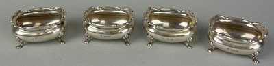 Lot 128 - A SET OF FOUR SILVER SALT CELLARS, 

Weight:...