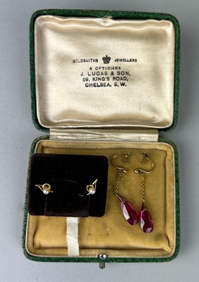 Lot 177 - A PAIR OF 9CT GOLD AND PEARL EARRINGS ALONG...